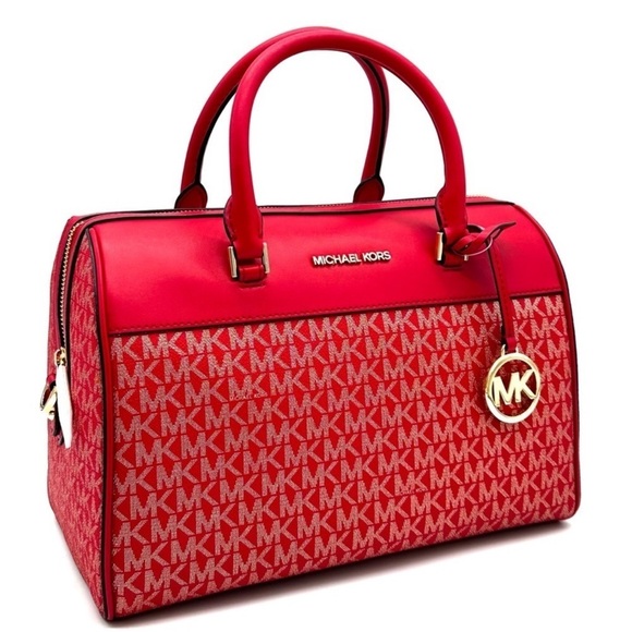 Michael Kors Medium Travel Duffle Satchel Bag Red/Gold (NWT) - Picture 1 of 12